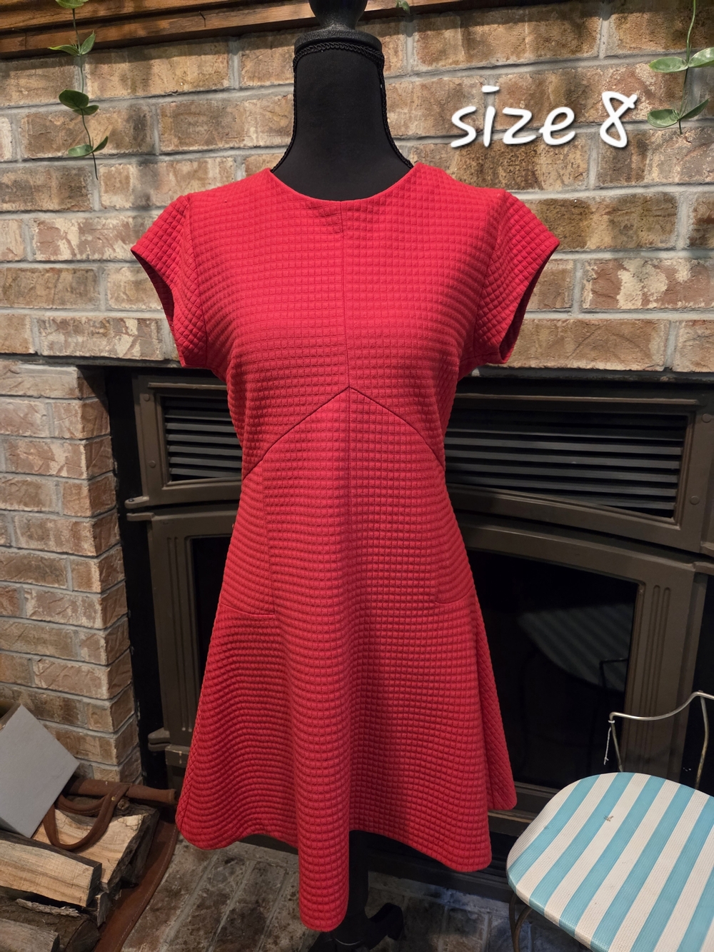 Banana Republic Red Textured Fit & Flare Mini Dress